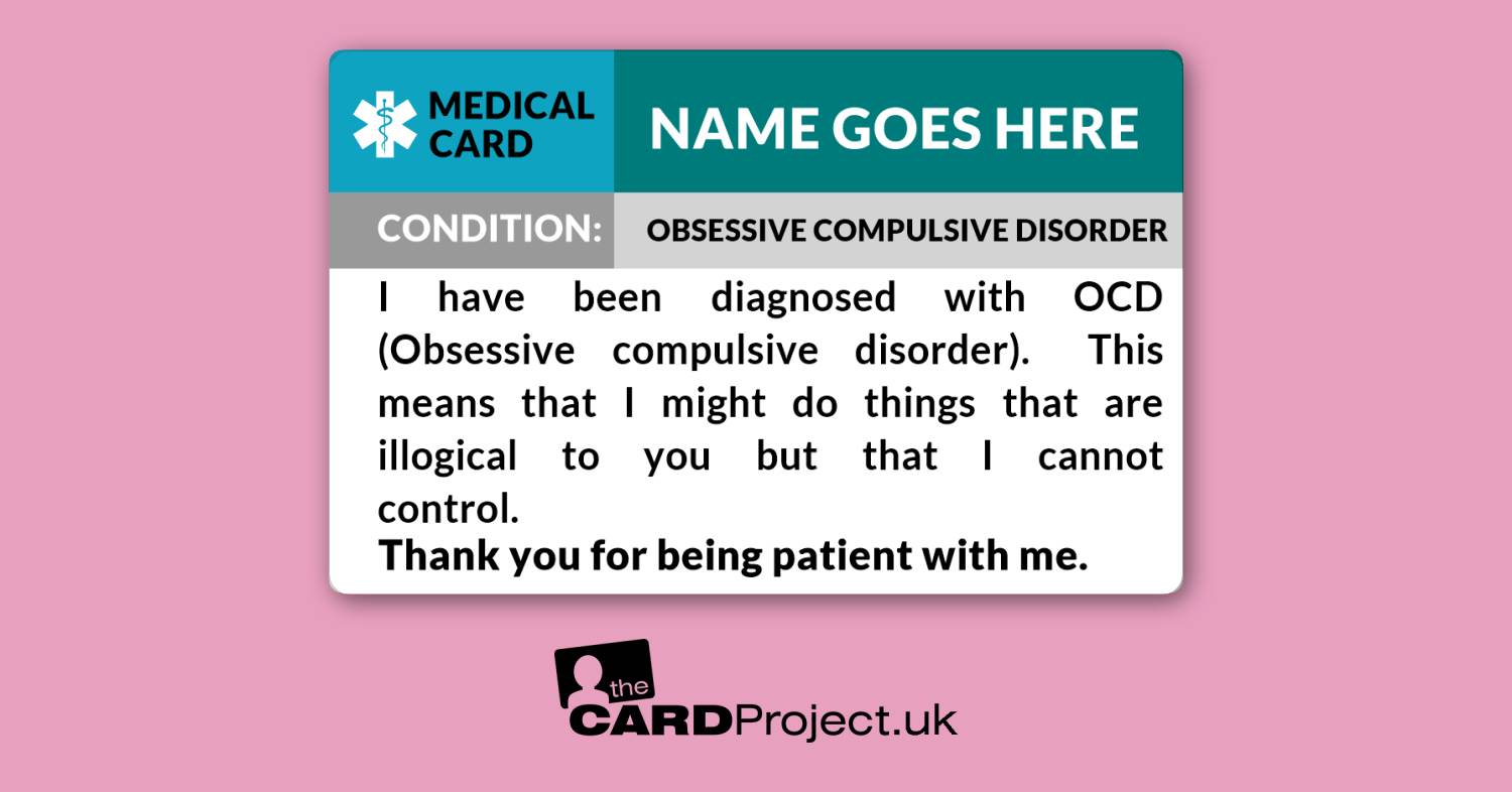 OCD (Obsessive compulsive disorder) Awareness Medical ID Alert Card  (FRONT)